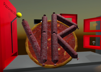 Pizza Wave VR, being creative with the sausages
